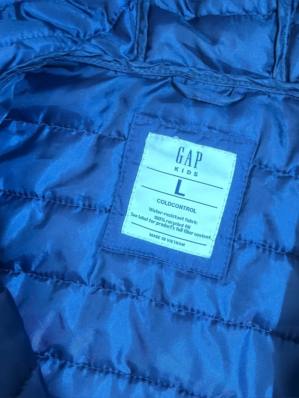 Gap Kids girls navy blue hooded quilted puffer jacket a bright pink zipper large